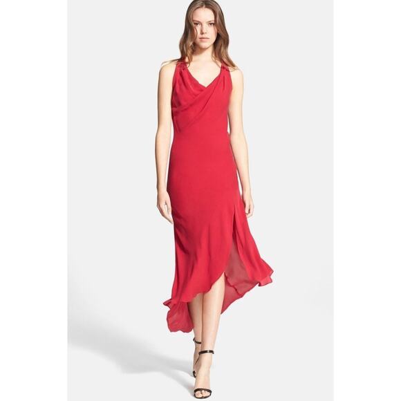 Haute Hippie Dresses & Skirts - Haute Hippie 100% Silk Cowl Neck Racerback Dress Small Raspberry Red Fairy Party